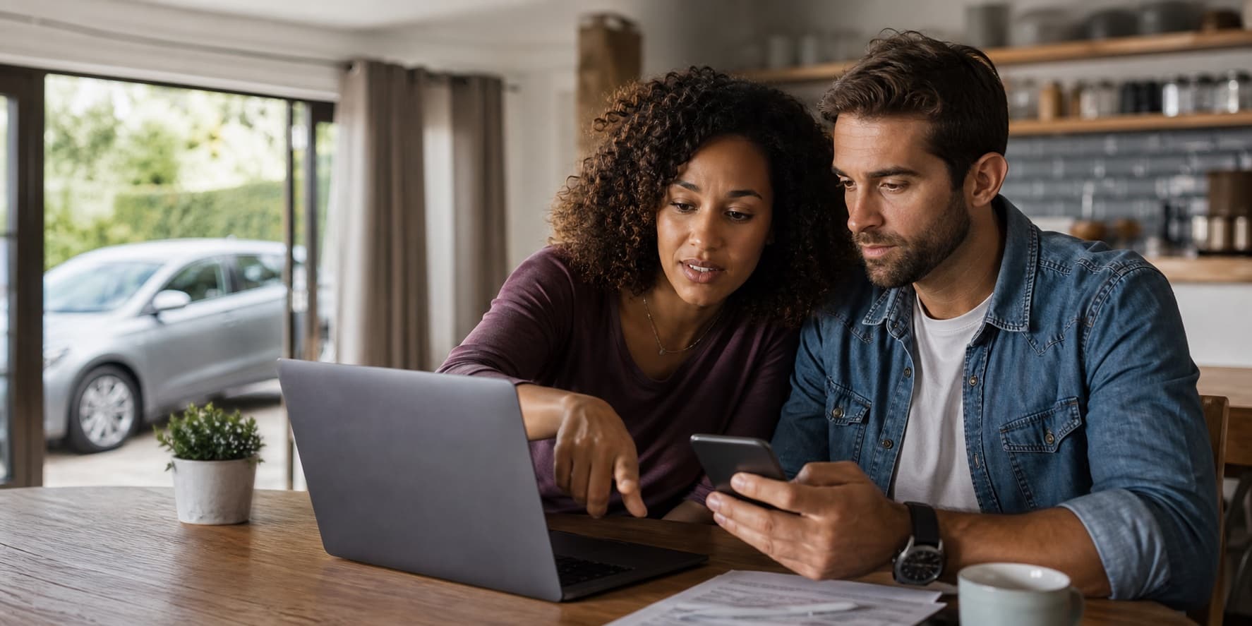 People comparing vehicle insurance details together